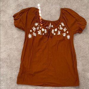 Free People Terracotta Floral Embroidered Babydoll dress with pockets